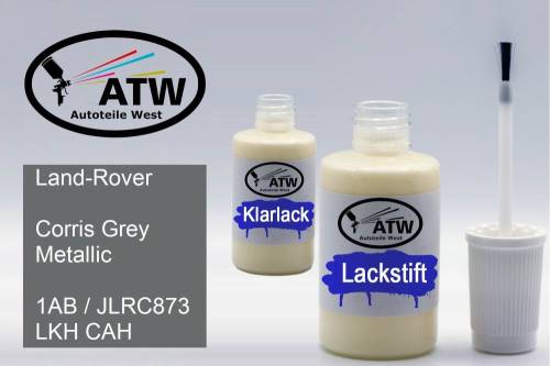 Land-Rover, Corris Grey Metallic, 1AB / JLRC873 LKH CAH: 20ml Lackstift + 20ml Klarlack - Set, von ATW Autoteile West.